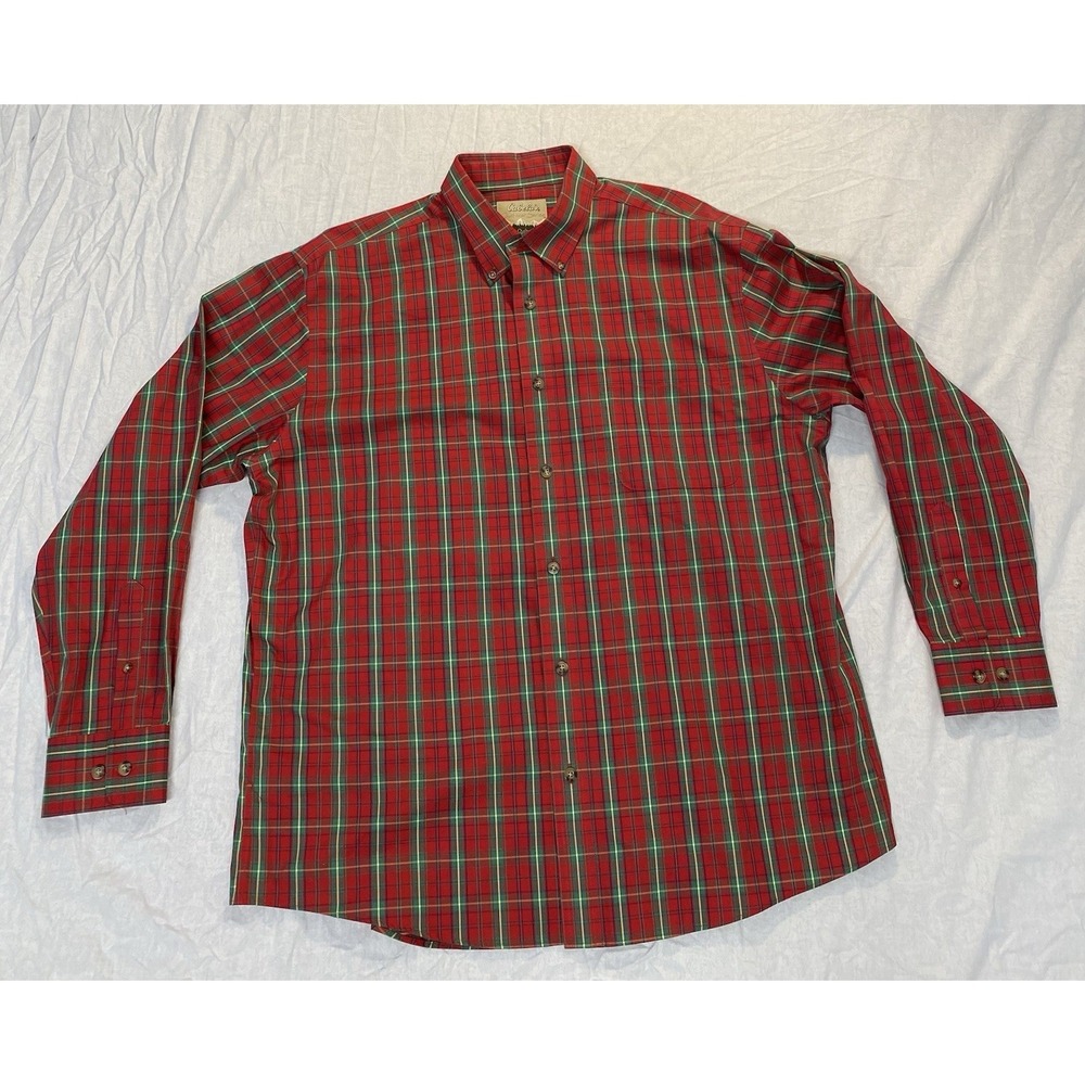 Cabelas Outfitter Red Green Plaid Long Sleeve Button Shirt Size XL Tall Holidays